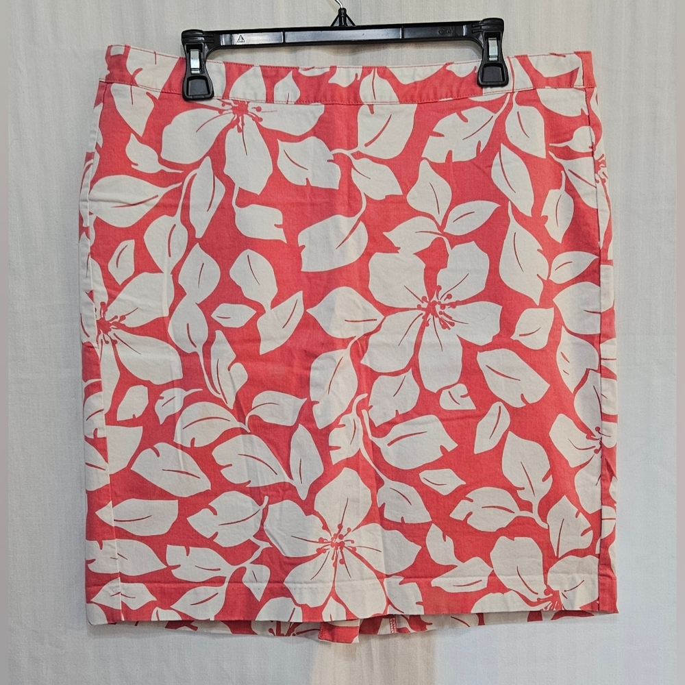 Old Navy Skirt - Pink Salmon White Stretch Cotton Short Pencil - Size 14